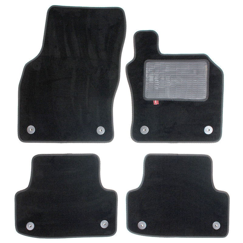 Audi A3 over mat set with fixings shown in standard black automotive carpet