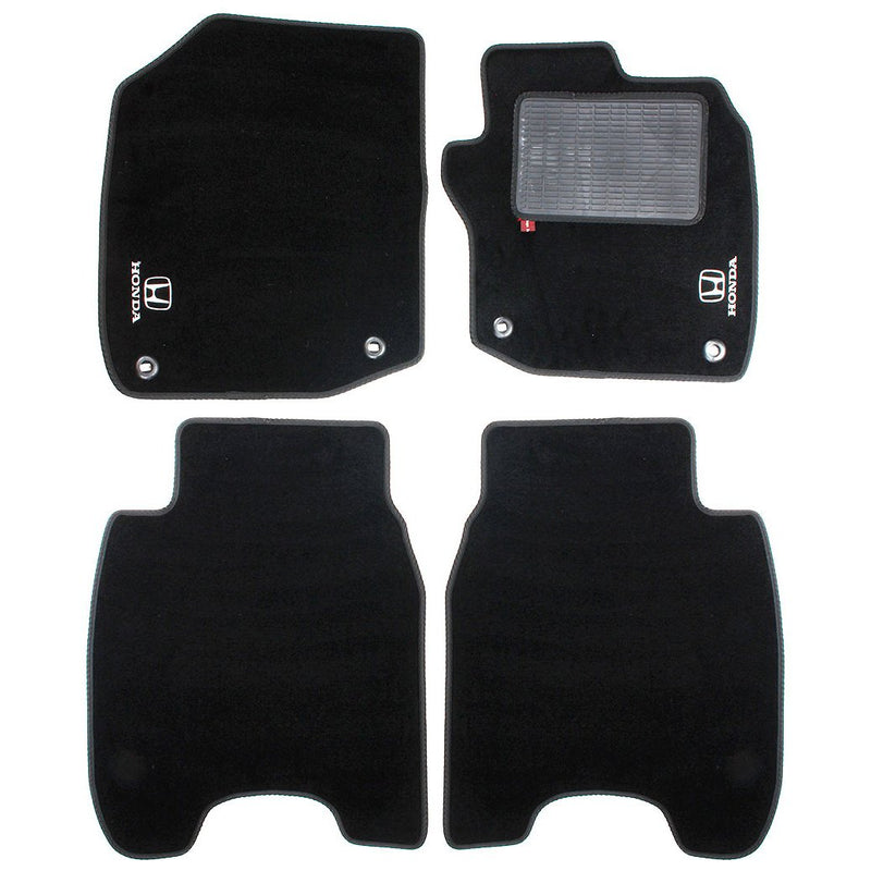 Honda Civic 2012-17 over mat set with Honda logo and fixings shown in standard black automotive carpet