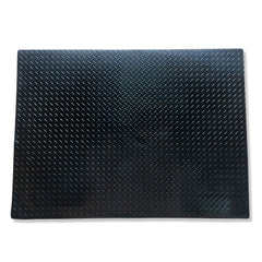 Land Rover Defender 1990 to 2010 boot mat shown in black rubber with tread plate pattern