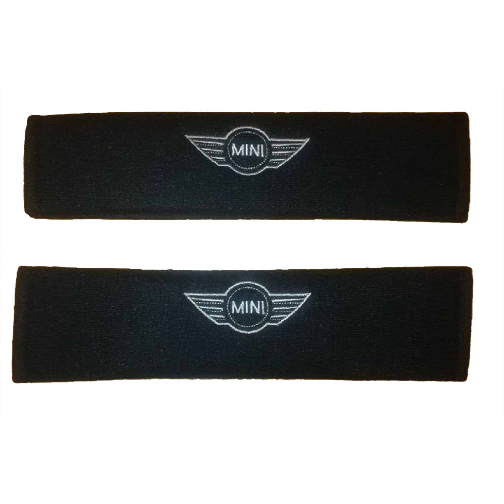 Mini One embroidered padded seat belt covers.