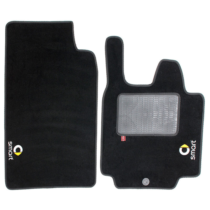 Smart Fortwo  2007-14  over mat set with Smart logo and fixings shown in standard black automotive carpet