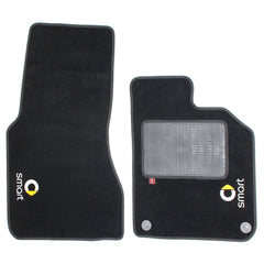 Smart Fortwo Coupe 2015 onwards over mat set with Smart logo shown in standard black automotive carpet